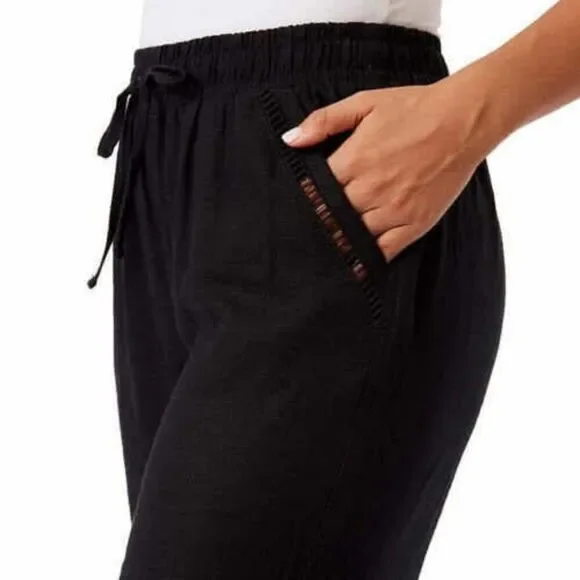 Briggs Linen Blend Pull-on Wide Leg Black Pant XL with Pocket Detail Black NWT - Picture 3 of 4